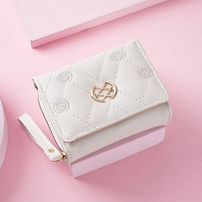 Women's Short Zipper Three-fold Embroidered Fashion Clutch Purses